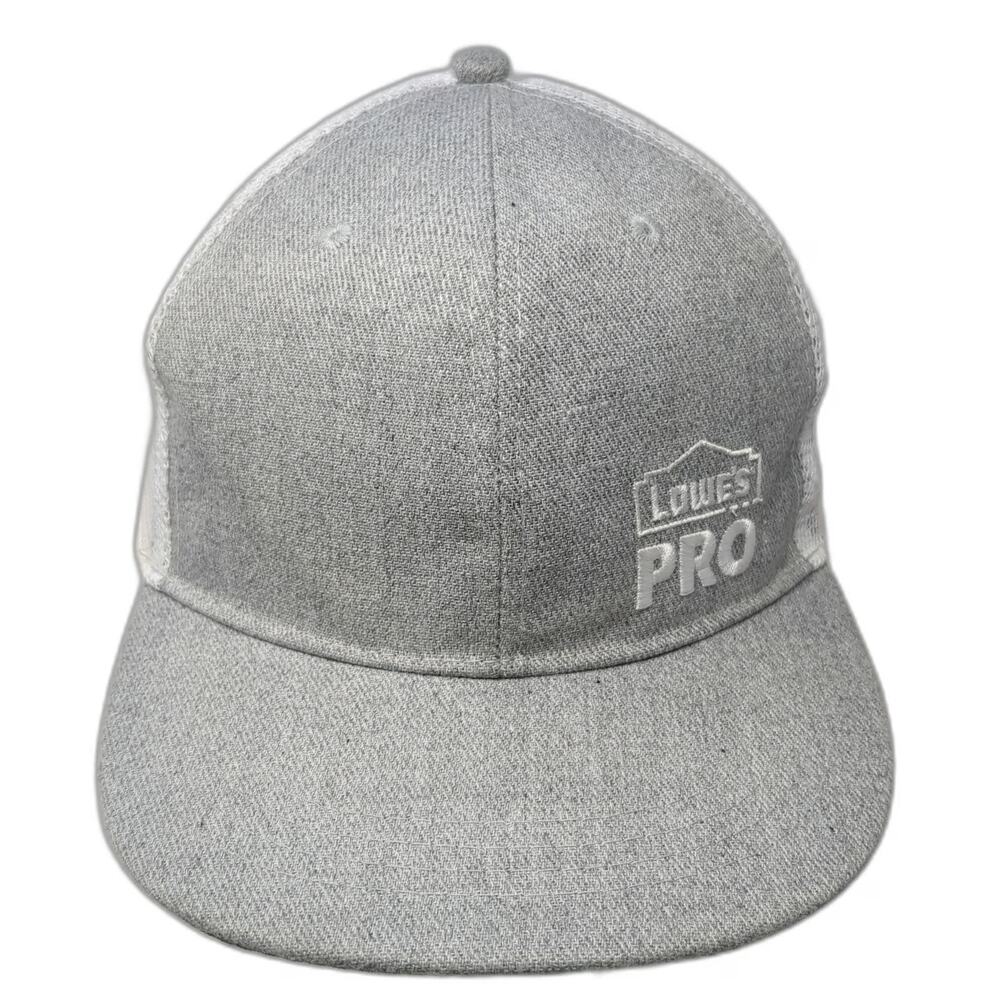 Lowe's Trucker Hat Gray White One Size Snapback Mesh Pro Logo Flat Brim Work